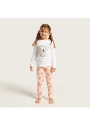 Juniors Graphic Print T-shirt and All-Over Printed Pyjamas Set