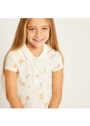 Juniors Printed Polo Dress with Flounce Hem and Short Sleeves