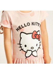 Sanrio Hello Kitty Print Round Neck Dress with Short Sleeves