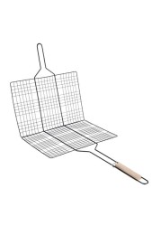 Royalford Barbeque Grill Chromium Plated Iron Rf10374 - Wooden Handle, Folding Portable Bbq Grill Basket For Fish Vegetables Shrimp, Larger Grilling Area