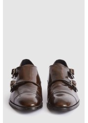 Reiss Rivington High Shine Leather Monk Strap Shoes