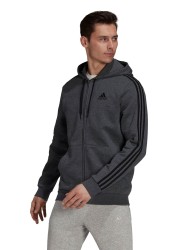 adidias Fleece 3 Stripe Zip Through Hoodie