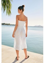 Shirred Bandeau Boobtube Midi Summer Dress