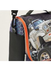 SHOUT Car Print Lunch Bag with Detachable Strap and Zip Closure