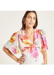Love Mum Floral Print Maternity Maxi Dress with Short Sleeves