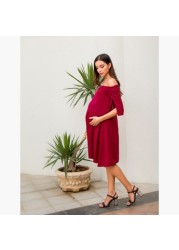 Blush Maternity Plain Off Shoulder Dress with Split Sleeves