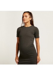 Love Mum Solid Maternity T-shirt Dress with Short Sleeves
