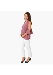 N&J V-neck Maternity cum Breastfeeding Top with Cold Shoulder Sleeves