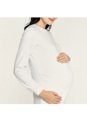 Love Mum Solid Maternity Sweatshirt with Round Neck and Long Sleeves