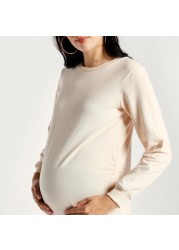 Love Mum Solid Maternity Sweatshirt with Round Neck and Long Sleeves