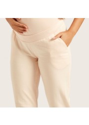 Love Mum Solid Knit Joggers with Elasticated Waistband