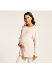 Love Mum Maternity Solid Longline T-shirt and Pants Set