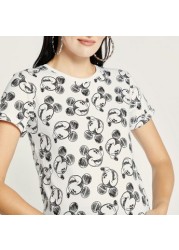 Love Mum All-Over Mickey Mouse Print Maternity T-shirt with Short Sleeves