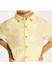 Printed Shirt with Button Closure and Short Sleeves