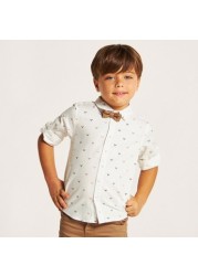 Juniors Printed Shirt with Shorts and Bow Tie