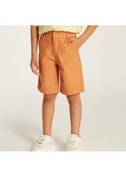 Juniors Solid Mid-Rise Shorts with Button Closure and Pockets