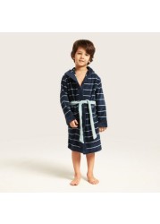 Juniors Striped Bath Robe with Long Sleeves and Pockets