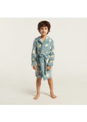 Juniors All-Over Printed Bathrobe with Long Sleeves and Pockets