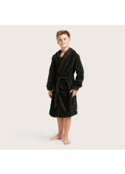 Juniors Embroidered Bathrobe with Long Sleeves and Piping Detail