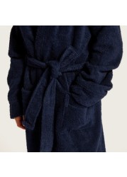 Juniors Textured Long Sleeves Bathrobe with Hood and Tie-Up Belt