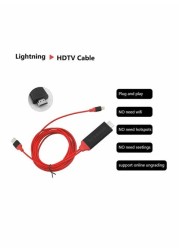 Plug &amp; Play Lightning To HDMI/HDTV AV TV Cable Adapter 2meter Red/Black