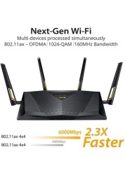 Asus Router RT-AX88U Quad-Core, Next-Gen WiFi 6, Wireless 802.11ax Dual Band Wi-Fi Adaptive