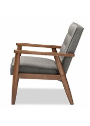 Baxton Studio Sorrento Mid-Century Retro Modern Fabric Upholstered Wooden Lounge Chair, Grey