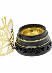 Generic Ceramic oud burner, Arabic Engarved black /gold 10*8*12cm