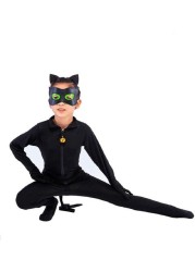 Kid&rsquo;s Beetle Costume Ladybug Black Cat Noir Boy or Girl Cosplay Outfit Clothing with Wig Jumpsuit Halloween Party Masquerade with 3pcs/Set Jewellery (S 5-6Y, Black Cat Noir)