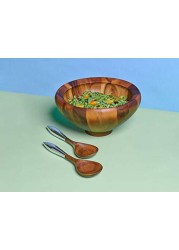 Nambe Yaro Acacia-Wood Salad Bowl with 2 Servers