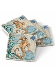 Counter Art Monterey Bay-Seahorse Absorbent Tumbled Tile Coasters, Set of 4