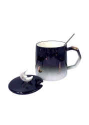 H&amp;L Zakka - Halfmoon Lovely MoonLight Design Ceramic Cup with Lid &amp; Spoon