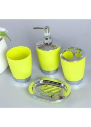 Bathroom Accessories Set 4 Piece Bath Ensemble with Smooth Surface Includes Soap Dispenser, Toothbrush Holder, Toothbrush Cup, Soap Dish for Decorative Countertop and Housewarming Gift, Lime Green