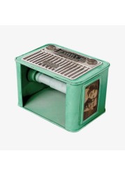 ALISSA-Vintage Radio Tissue Box Cover, Rectangular Iron Tissue Paper Cube Holder Napkin Holders, Antique Decor Ornament, for Bedroom Home Office Kitchen Vanity Storage, Blue.