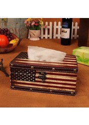 Tjackson Tissue Paper Box,Kleeneex Box,Tissue Box Holder, Retro Creative Boxvinatge Flag Design Hinged Refillable Storage For Home Decoration.