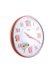 Geepas Wall Clock - Taiwan Movement Silent Non-Ticking, 3D Hours Numbers, Round Decorative Clock For Living Room, Bedroom, Kitchen (Battery Not Included) (Silver &amp; Orange Frame)