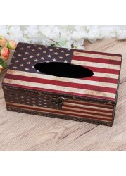 Retro Tissue Box, PU Leather And High Quality Mdf For Home, Office, Car Automotive Decoration (Color : Stars Stripes)