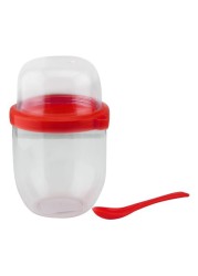 كوب بلاستيك 400 مل بغطاء وملعقة-احمر (BD-CUP-15-Red)