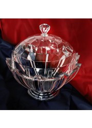 Al Hoora 23*23*H25Cm Round Acrylic Serving Clear Bowl W/ Clear Cover, Dimond Shape Knob And Box