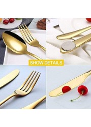 ZCF Gold Silverware Flatware Cutlery Set,18/0 Stainless Steel Utensils 24-Piece Service For 6,Include Knife/Fork/Spoon,Matte Polished,Dishwasher Safe(Gold)