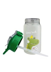 Dinasaur Water Glass Bottle with Straw Green 350ml