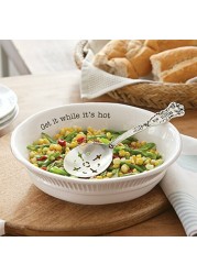 Mud Pie Vegetable Serving Bowl Set with Slotted Spoon, White