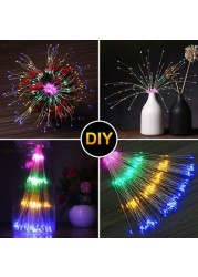 Denicmic Starburst Lights 200 LED Firework Lights Copper Wire Sphere Lights With Remote, 8 Modes Battery Operated Handing Ball Fairy Light For Christmas Bedroom Party Indoor Decoration 2 Pcs(Colorful)