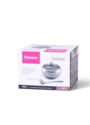 Fissman Sugar Bowl With Glass Lid And Spoon 460 ml Stainless Steel