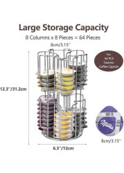 Doreen Coffee Pods Capsule Holder Rotating for 64 Pieces  Coffee Capsules, Revolving Coffee Capsule Display Stand Dispenser Storage Rack for Desk, Coffee Accessories Capsule Shelf（GC1687A）