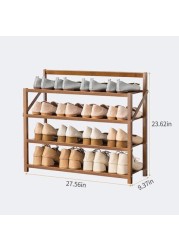 Portable Foldable 4-Tier Shoe Rack Storage Organizer, Free Installation Folding Dustproof Shoe Cabinet, Bamboo Stackable and Durable Shoe Shelf, Space Saving Storage Shoe Tower shoe cabinet (4 - Tier)