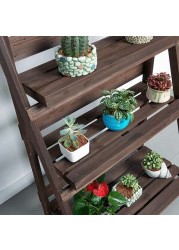 LINGWEI Ladder Design Foldable Wooden Flower Rack Book Shelves Storage Stand Flower Pot Holder 3 floor brown wide stand