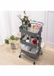 3-Tier Rolling Shelves Metal Cart Organizer Grey 87X37X45centimeter