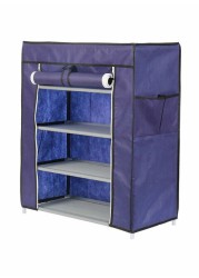 Lawazim 4-Layer Nonwoven Shoe Rack With Fabric Cover Dark Blue 28Cm