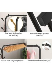 Neza Garment Cloth Rack Stand Clothing Rod Hatstand Single Rail With Side Hook Bottom Storage 110cm Long For Shoes Clothes Jacket Umbrella Hats Scarf Handbags